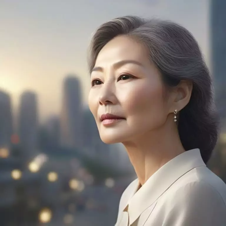 Mujer coreana mayor en edificio